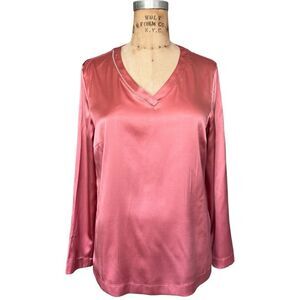 PESERICO Dusty Rose Silk Satin V-Neck Blouse Size 42 IT M USA